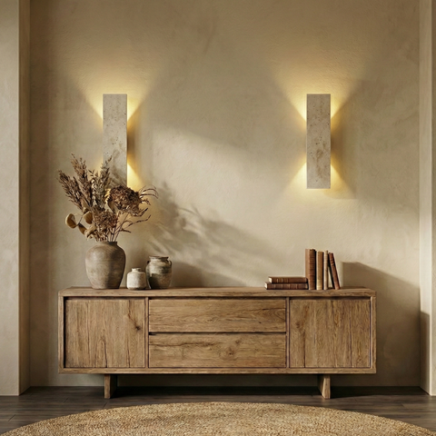 Wall Sconce with Natural Stone Panel and Warm Outdoor LED Light