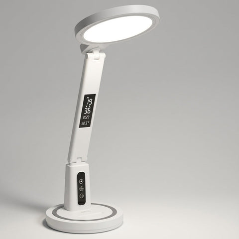 LED Desk Lamp with Integrated Clock and Tabletop Design