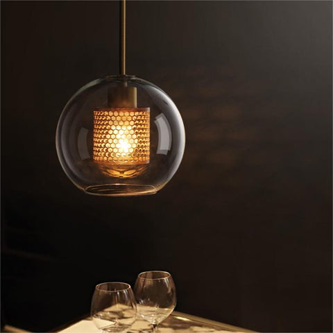 Glass Globe Cage Pendant Light for Kitchen Island and Dining Room