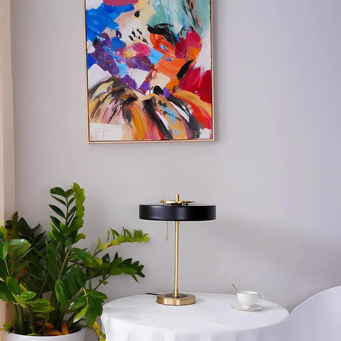 Table Lamp with Metal Drum Shade and Pull-Chain Switch