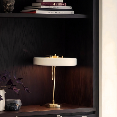 Table Lamp with Metal Drum Shade and Pull-Chain Switch