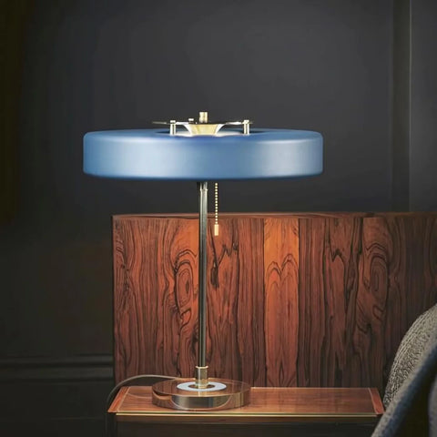 Table Lamp with Metal Drum Shade and Pull-Chain Switch