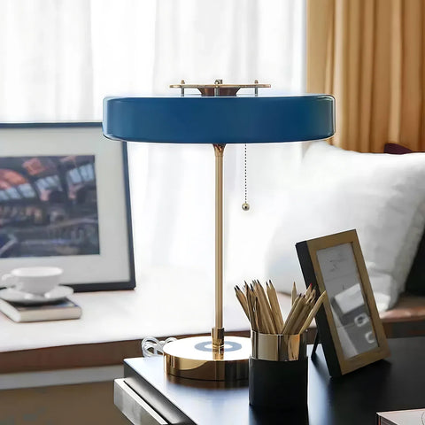 Table Lamp with Metal Drum Shade and Pull-Chain Switch