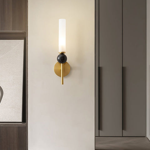 Brass Wall Sconce with Long Frosted Tube