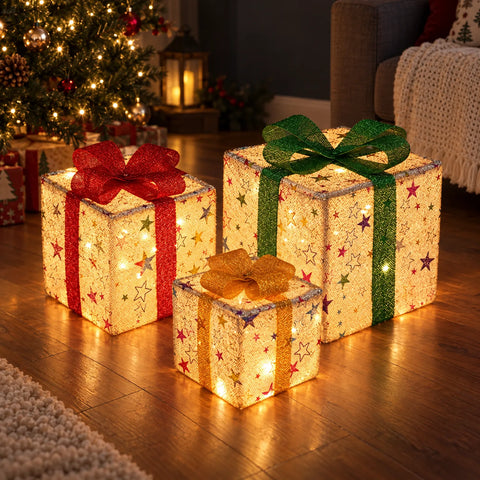 Lighted Christmas Gift Box Set with Remote