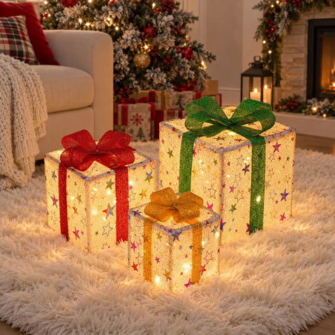 Lighted Christmas Gift Box Set with Remote