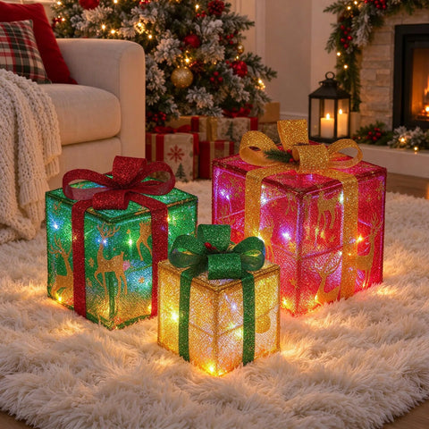 Lighted Christmas Gift Box Set with Remote