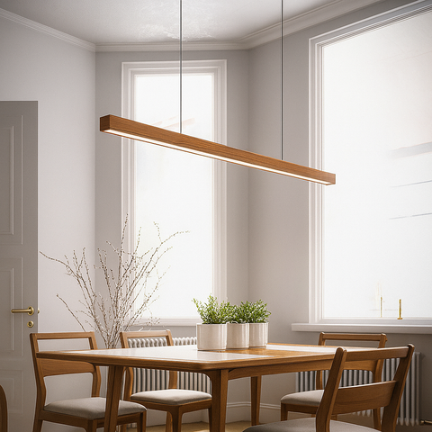 Linear Wooden LED Pendant Light for Kitchen Islands and Dining Tables