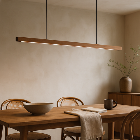 Linear Wooden LED Pendant Light for Kitchen Islands and Dining Tables