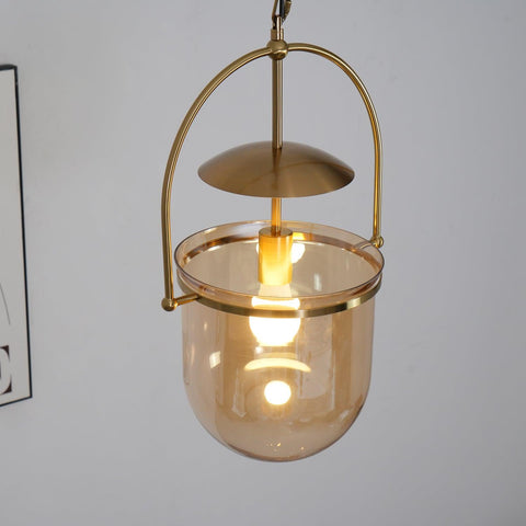 Pendant Light with Arched Metal Lantern Frame and Glass Shade