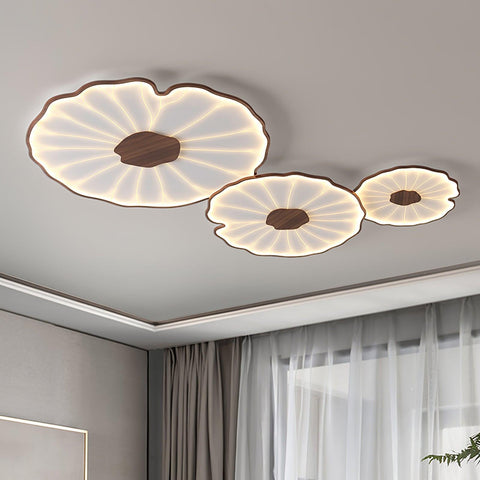 Modern Floral LED Ceiling Light with Wood Look Finish