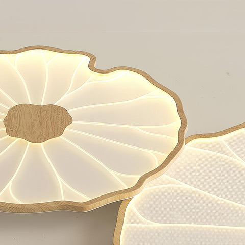 Modern Floral LED Ceiling Light with Wood Look Finish