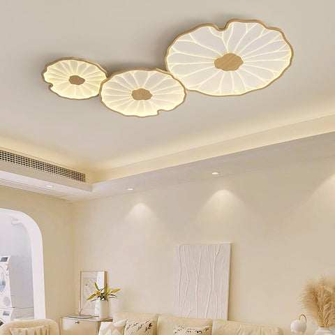 Modern Floral LED Ceiling Light with Wood Look Finish