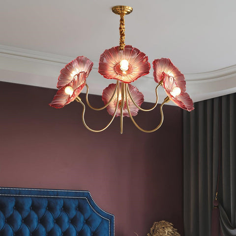 Glass Floral Chandelier with Sculpted Shades
