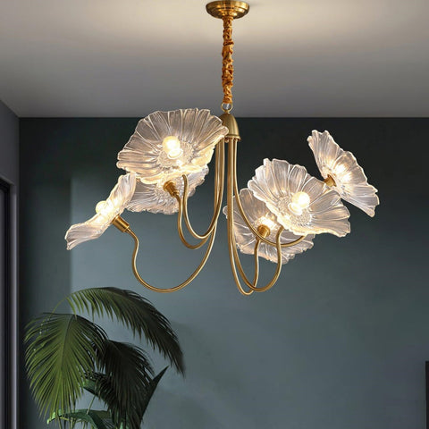 Glass Floral Chandelier with Sculpted Shades