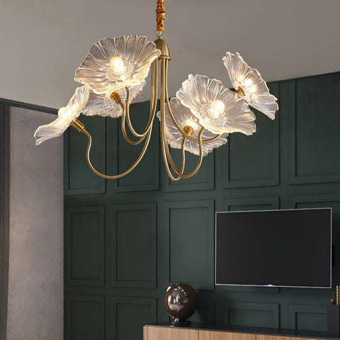 Glass Floral Chandelier with Sculpted Shades
