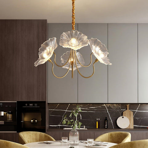 Glass Floral Chandelier with Sculpted Shades
