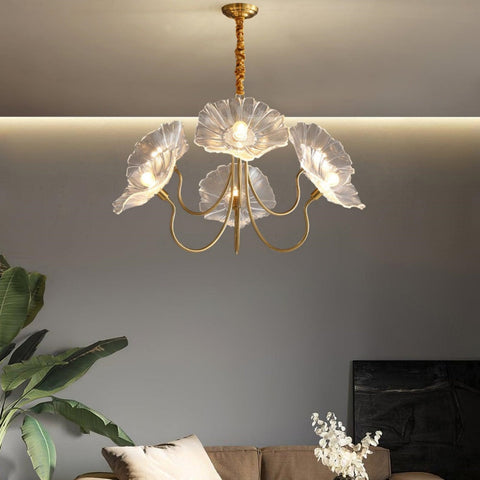 Glass Floral Chandelier with Sculpted Shades