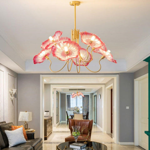 Glass Floral Chandelier with Sculpted Shades