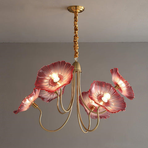 Glass Floral Chandelier with Sculpted Shades