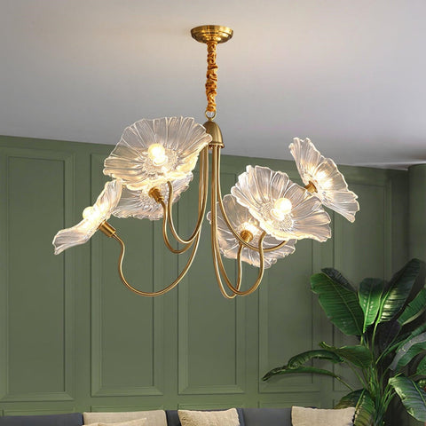 Glass Floral Chandelier with Sculpted Shades