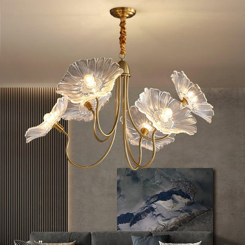 Glass Floral Chandelier with Sculpted Shades