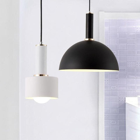Pendant Light with Geometric Metal Shade and Brushed Brass Accents