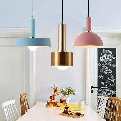 Pendant Light with Geometric Metal Shade and Brushed Brass Accents