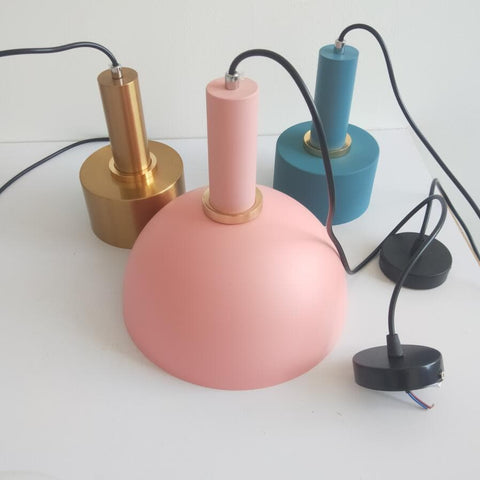Pendant Light with Geometric Metal Shade and Brushed Brass Accents