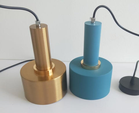 Pendant Light with Geometric Metal Shade and Brushed Brass Accents