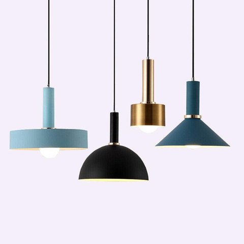 Pendant Light with Geometric Metal Shade and Brushed Brass Accents