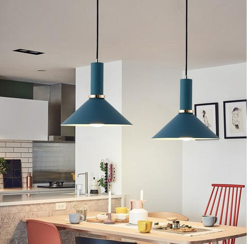 Pendant Light with Geometric Metal Shade and Brushed Brass Accents