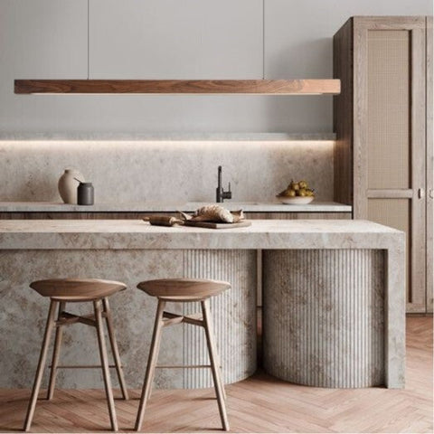 Linear Wood-Look LED Pendant Light for Kitchen Islands and Dining Tables