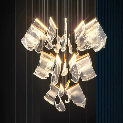 Sculptural LED Chandelier with Acrylic Panels for Living and Dining Rooms