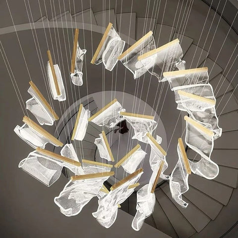 Sculptural LED Chandelier with Acrylic Panels for Living and Dining Rooms