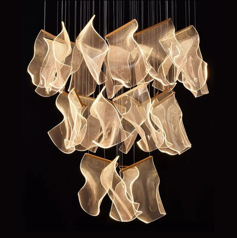 Sculptural LED Chandelier with Acrylic Panels for Living and Dining Rooms