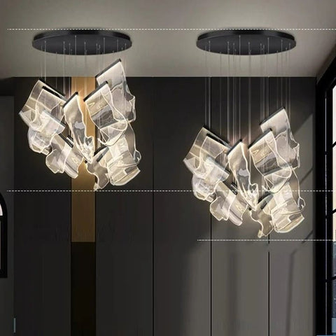 Sculptural LED Chandelier with Acrylic Panels for Living and Dining Rooms