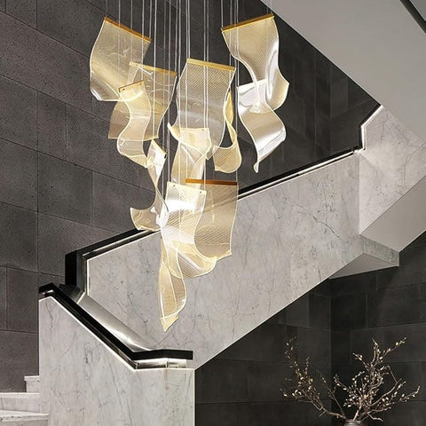 Sculptural LED Chandelier with Acrylic Panels for Living and Dining Rooms
