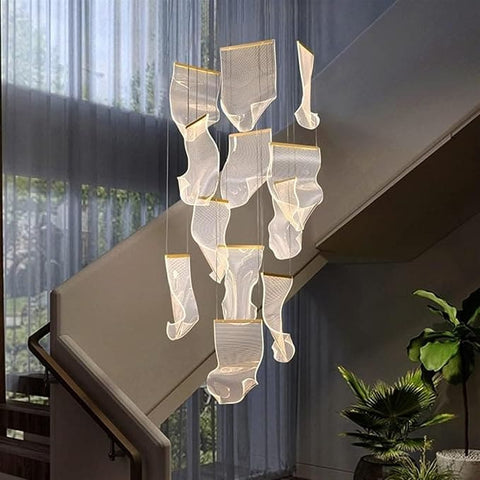 Sculptural LED Chandelier with Acrylic Panels for Living and Dining Rooms