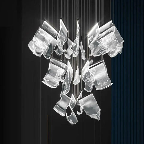 Sculptural LED Chandelier with Acrylic Panels for Living and Dining Rooms