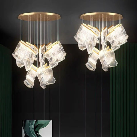 Sculptural LED Chandelier with Acrylic Panels for Living and Dining Rooms