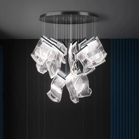 Sculptural LED Chandelier with Acrylic Panels for Living and Dining Rooms