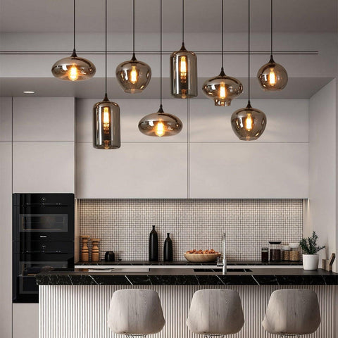 Smoked Glass Multi-Light Pendant for Dining Room and Kitchen Island