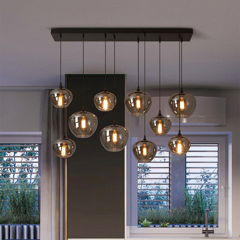 Smoked Glass Multi-Light Pendant for Dining Room and Kitchen Island