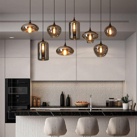 Smoked Glass Multi-Light Pendant for Dining Room and Kitchen Island
