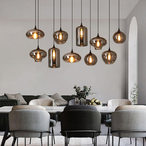 Smoked Glass Multi-Light Pendant for Dining Room and Kitchen Island