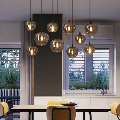 Smoked Glass Multi-Light Pendant for Dining Room and Kitchen Island