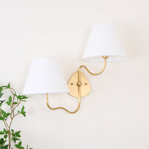 Curved Arm Wall Sconce with Tailored Fabric Shade