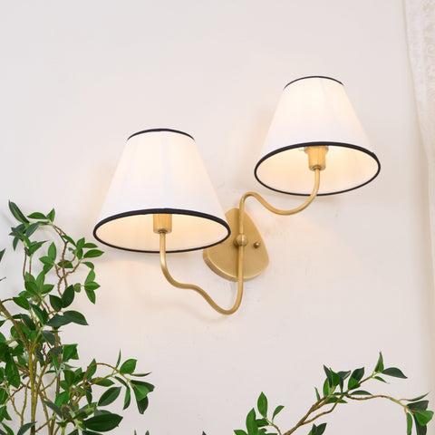 Curved Arm Wall Sconce with Tailored Fabric Shade