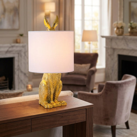 Sculptural Animal Table Lamp with Fabric Shade and Decorative Character Base
